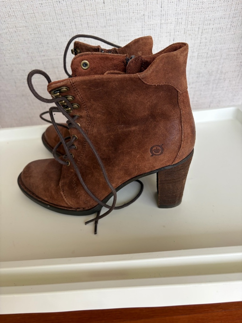 Born Brown Suede Lace-Up Heeled Ankle Booties